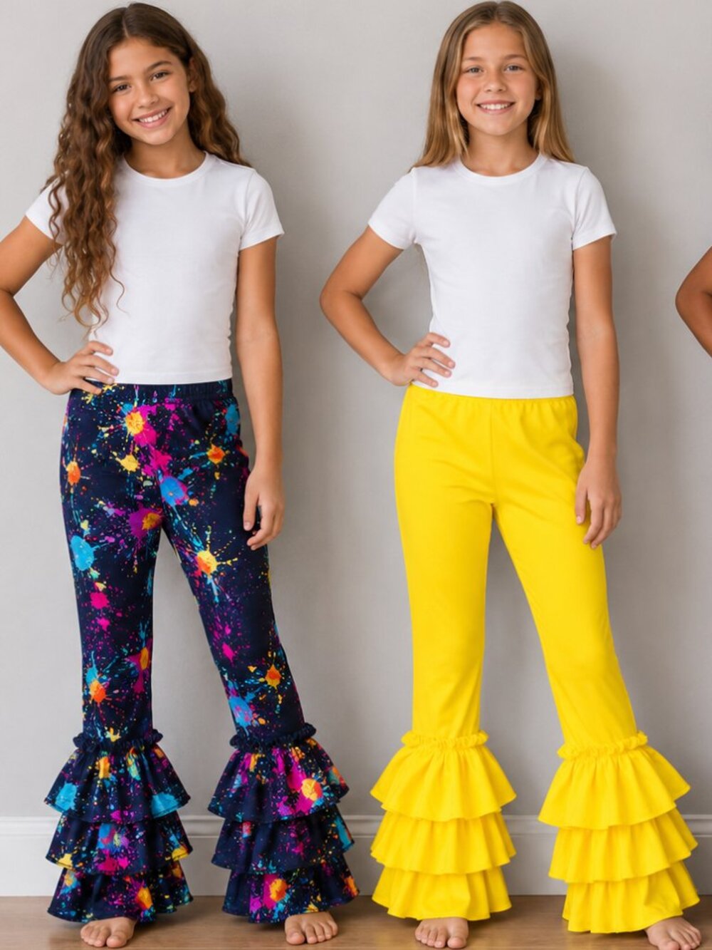 Custom Yellow Print Ruffle Hem Boutique Leggings Girls Size 12
